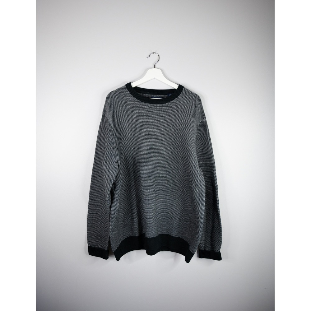 Chaps Crewneck Sweater Mens XL‎ Grey Black Preppy Pullover Cotton Knit